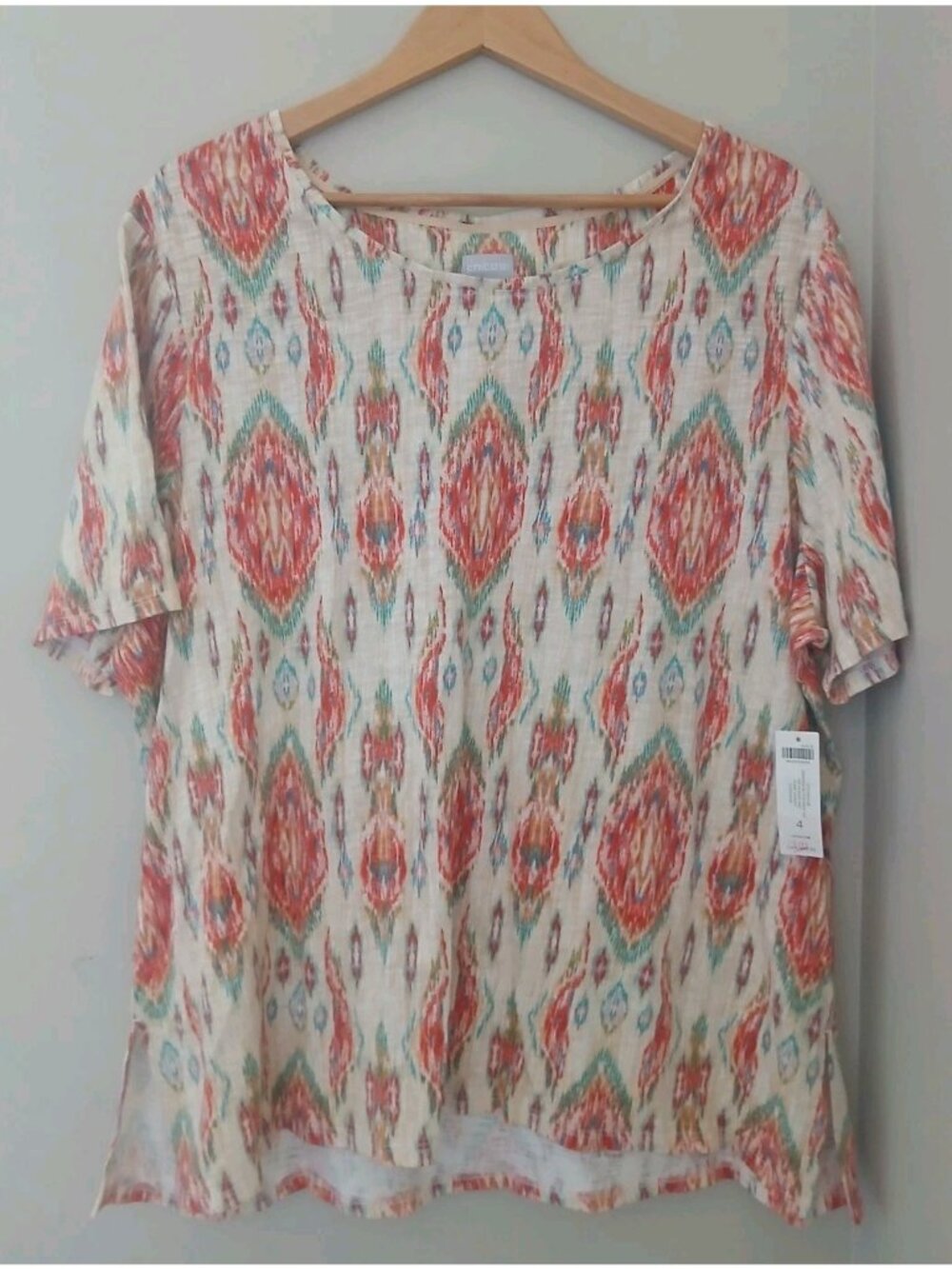 New Chico’s Cotton Slub Daintree Button Back Tee Top